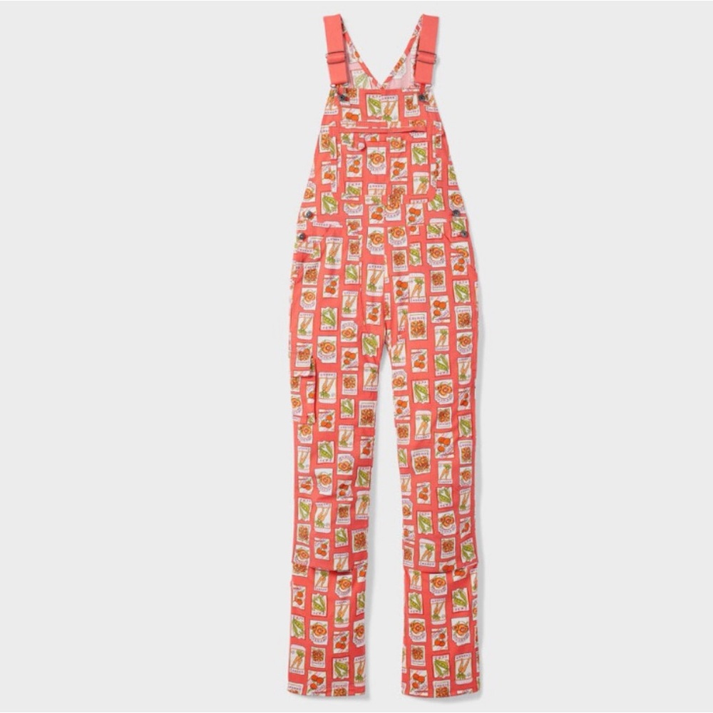 NWT Duluth 3X x31L Heirloom Gardening Bib Overalls Coral Seed Packets Garden - Picture 2 of 9